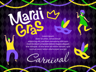 Holiday party poster of Mardi Gras carnival or Shrove Tuesday, background for greeting card, banner, gift packaging, sale or party templates  © Elena_Bezzubtseva