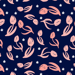 Cute pattern with hand drawn tulips. Perfect design for posters, cards, textile, web pages.