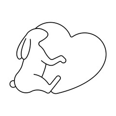 Happy bunny hugging a heart in line style logo