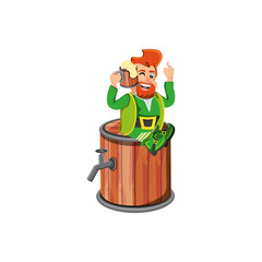  leprechaun with beer seated in barrel
