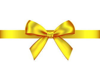 Gold realistic gift bow with horizontal  ribbon.