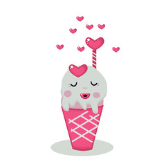 cute hand drawn ice cream. Ice creams cartoon character Fun happy doodles for kids. Kawaii