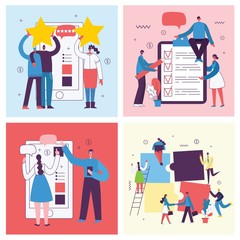 Vector illustrations of the office concept business people in the flat style. E-commerce, project management, start up, digital marketing and mobile advertising business concept
