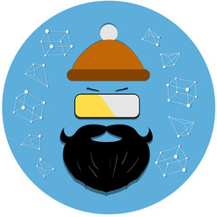 vector icon, graphic 2d portrait of   stylish bearded man in virtual reality  glasses and orange hat