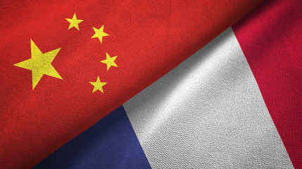 China and France two flags textile cloth, fabric texture