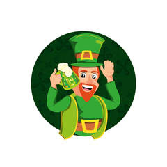  leprechaun with beer in frame circular