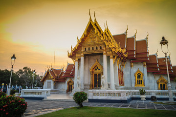 Beautiful landscape and architectural of Wat Benchamabophit Dusitvanaram, also known as the marble temple, it is one of Bangkok's most beautiful temples and a major tourist attraction.