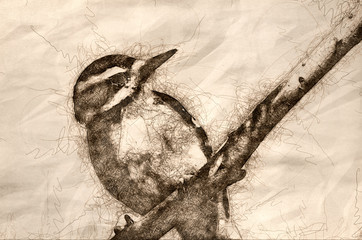 Sketch of a Hairy Woodpecker Perched in a Tree