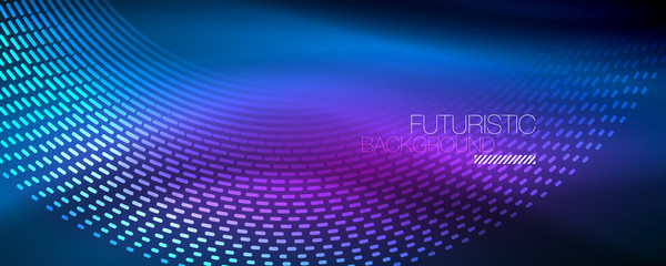 Obraz premium Glowing light particles in dark neon space, magic glow shiny abstract background