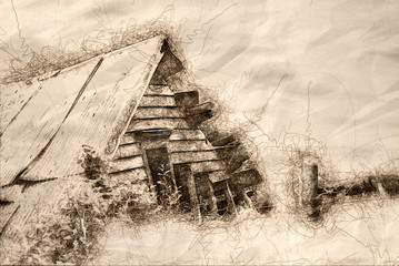 Sketch of the Lonely Ruins of a Building in the Forest