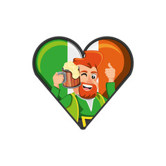 leprechaun with flag irish in shape heart