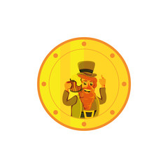 coin with leprechaun and beer isolated icon