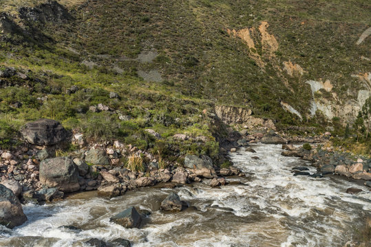 White water rapids of the Urabamba River in Peru