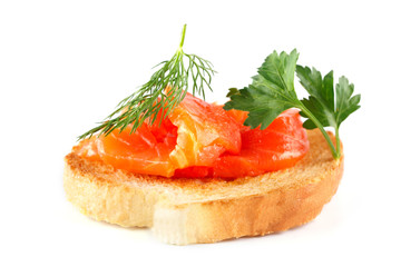 canapes with salmon on toast with greens