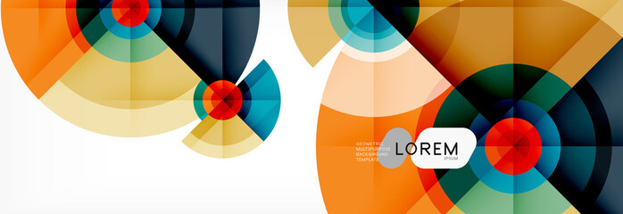 Minimal geometric circles and triangles abstract background, techno modern design, poster template