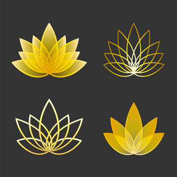 Set of Linear lotus icon. Golden flower symbols