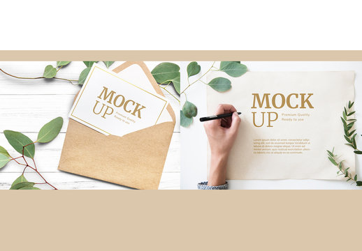 Kraft and Aged Paper Envelope and Card Mockup
