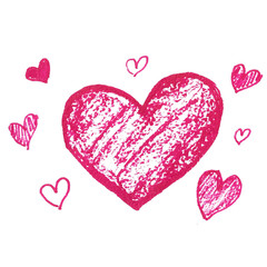 Set of hand drawn grunge hearts for design use. Black sketch elements on white background. Abstract brush, ink, marker, pencil drawing.