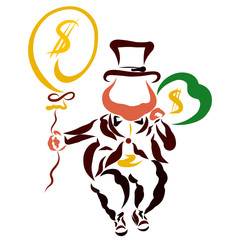wealth is like a balloon rising a rich man with a bag of money