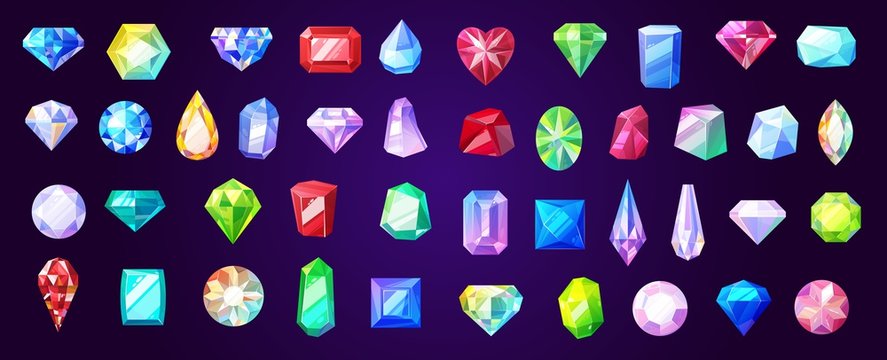 Gems, diamond and ruby vector precious stones