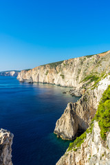 Greece, Zakynthos, Rough white cliff coast of agalas