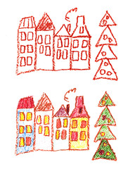 Naklejka premium the children kindergarten with teacher hand drawn, outdoor in winter with snowman seasons isolated on the white background.