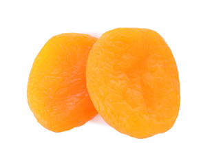 Tasty apricots on white background, top view. Dried fruit as healthy food