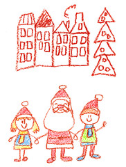 kindergarten with teacher cartoon hand drawn, winter with snowman seasons isolated on white background, santa claus, girl, boy.