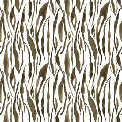 Watercolor tiger stripes point seamless pattern. Hand painted beautiful illustration with animal stripes isolated on white background. For design, print, fabric or background.