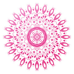 Folk gradient mandala on white background. Abstract pink tender flower