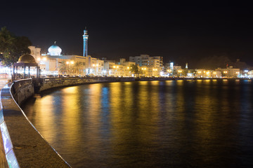 Fototapeta na wymiar Waterfront at Mutrah of Muscat at night