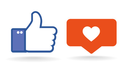 Thumb up and love icons. Vector social media Illustration