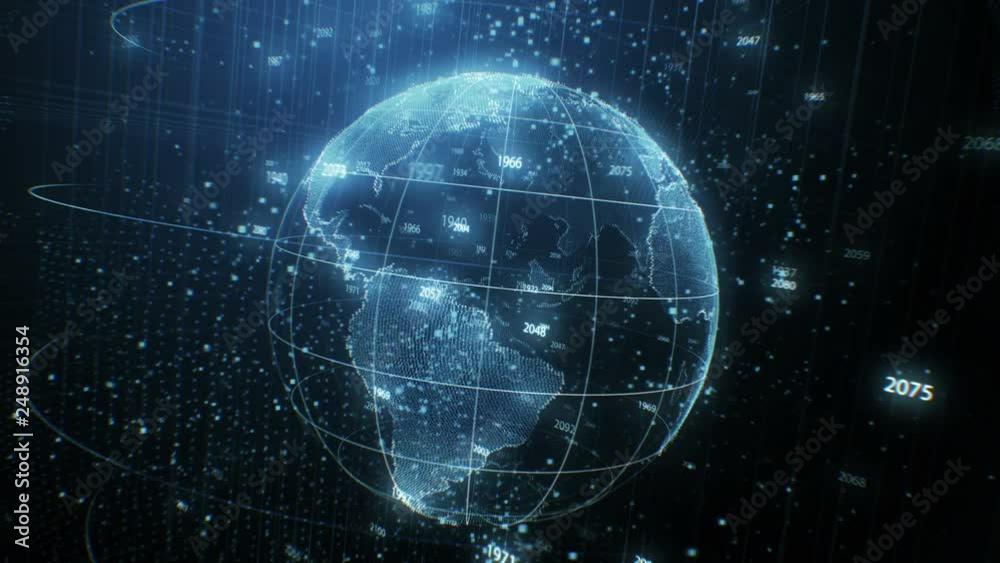 Canvas Prints beautiful earth network hologram rotating seamless with years flying in cyberspace structure around 
