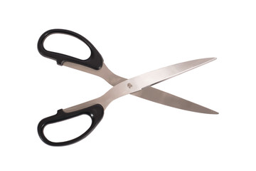 Scissors with black handle, isolated, on white background