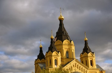 Architecture of Nizhny Novgorod, Russia. Saint Alexander Nevsky cathedral. Popular landmark.