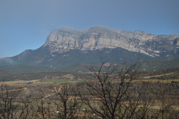 Beautiful View Of The Peña Montañesa From The Roofs Of Ainsa In Sobrarbe Travels, Landscapes, Nature. December 26, 2014. Ainsa, Huesca, Aragon.