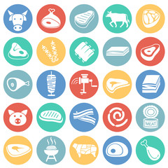 Meat icons set on colro circles white background for graphic and web design, Modern simple vector sign. Internet concept. Trendy symbol for website design web button or mobile app
