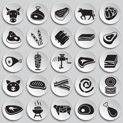 Meat icons set on plates background for graphic and web design, Modern simple vector sign. Internet concept. Trendy symbol for website design web button or mobile app