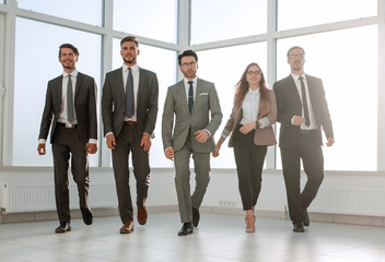 business team, walking at modern office interior