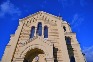 Architecture of Nizhny Novgorod, Russia. Saint Alexander Nevsky cathedral. Popular landmark.