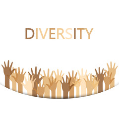Diversity concept design, hands up with text