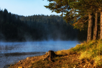 Impressively beautiful Fairy-tale mountain lake with crystal clear water Breathtaking Scene. 