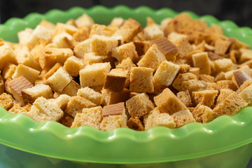 bowl with bread crackers close-up