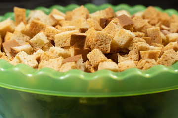bowl with bread crackers close-up