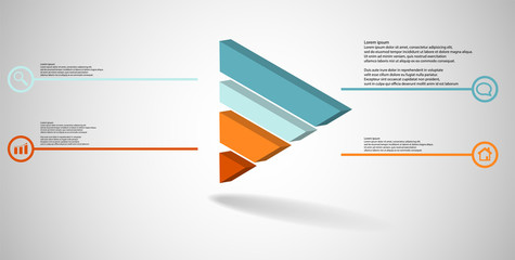 3D illustration infographic template with embossed triangle divided to four parts
