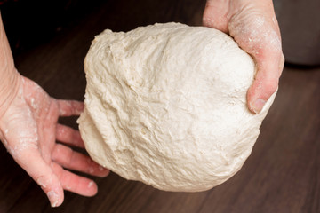 A woman holds in the hands a dough for baking confectionery and bread_