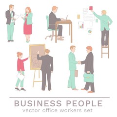 Office people concepts in line drawing style. Set of colleagues isolated on white background. Vector business characters illustration