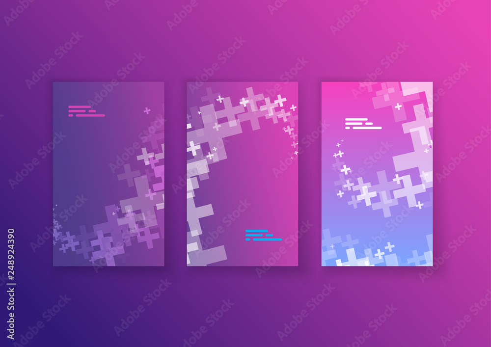 Canvas Prints set of abstract colorful web banners with white transparent plus signs.