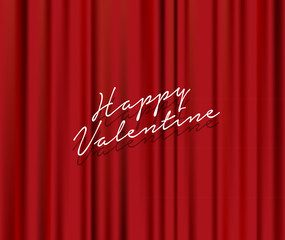 Lettering quote 'Happy Valentine' on abstract red theater background.