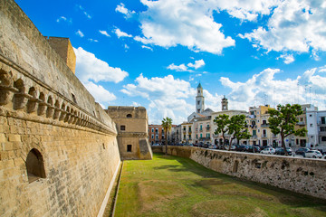 Swabian castle walls and city view in Bari, porvince Puglia, Italy 